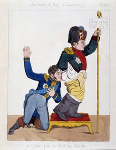 मारेचल मिशेल ने (1769-1815) नेपोलियन 1 के बट को सूँघते हुए: "मैं कसम खाता हूँ कि यह बैंगनी की तरह गंध करता है"", एसडी v.1810। द्वारा फ्रेंच स्कूल