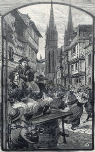 Quimper (Finistere, Brittany) में Biniou के खिलाड़ी। "ले पेटिट पेरिसियन" में द्वारा फ्रेंच स्कूल