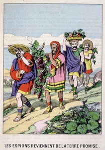 जासूस वादा किए गए देश से लौटते हैं - "" मूसा के जीवन "", संस्करण में। ओलिवियर पिनोट, एपिनल, 19वीं सदी के अंत में द्वारा फ्रेंच स्कूल