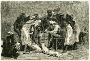 डॉ. होलब के डिब्बे में राजा सेपोपो की सोलह पत्नियों रानियों का दौरा। 1875-1879 में डॉ. एमिल होलब (1847-1902) द्वारा "औ पेज़ डेस मारुत्सेस" कहानी को चित्रित करने के लिए डी.मेलार्ड द्वारा उत्कीर्णन। टूर डू मोंडे में प्रकाशित, दूसरा सेमेस्टर 1883, स द्वारा फ्रेंच स्कूल