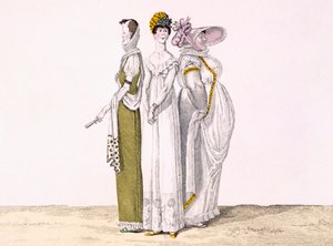 थ्री पैरिसियन ग्रेस, ले बोन बॉरे से प्लेट 16, c.1810 (रंग उत्कीर्णन) द्वारा फ्रेंच स्कूल