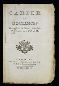 मार्सिले, 1789 के डिपुओं, व्यापारियों और शिपयार्ड की शिकायतों की पुस्तक का शीर्षक पृष्ठ द्वारा फ्रेंच स्कूल