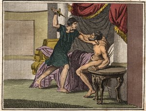 टाइटस Manlius (347 ईसा पूर्व में वाणिज्य दूत) एक चाकू के साथ सशस्त्र, अपने पिता लुसियस Manlius Imperiosos, जो कर रहा था के खिलाफ गए आरोपों को वापस लेने में ट्रिब्यून Pomponius बलों द्वारा फ्रेंच स्कूल