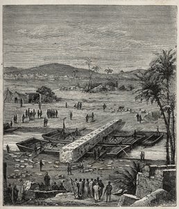 टॉलेमी फिलाडेल्फ़ (टॉल्मेइओस फिलाडेल्फ़स) (टॉलेमी II) के ओबिलिस्क का नील नदी पर अलेक्जेंड्रिया तक परिवहन - एलेक्सिस क्लर्क द्वारा "" सभी के लिए उपलब्ध विज्ञान - लोकप्रिय भौतिकी और रसायन विज्ञान "" में उत्कीर्णन - 19 वीं शताब्दी का अंत - द्वारा फ्रेंच स्कूल