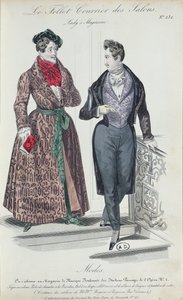 दो सुरुचिपूर्ण युवा पुरुष, 1835 (रंग उत्कीर्णन) द्वारा फ्रेंच स्कूल
