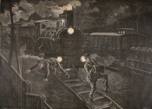 ले पेटिट जर्नल से ट्रेन के दृष्टांत से दो व्यक्ति टकराए: पूरक चित्रण, 1898 द्वारा फ्रेंच स्कूल