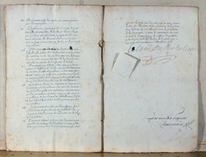 फ्रेंच अकादमी के क़ानून के दो पृष्ठ, 1635 (कागज पर स्याही) द्वारा फ्रेंच स्कूल