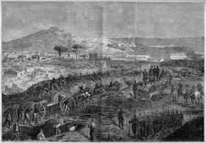 यूनाइट डी'इटली - ग्यूसेप गैरीबाल्डी (1807-1882) के नेतृत्व में हजारों या लाल शर्ट का अभियान - गेटे की घेराबंदी (गीता) द्वारा फ्रेंच स्कूल