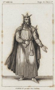 वी सेंचुरी, क्लोविस I का शासनकाल, क्लोविस I, पहला ईसाई राजा (उत्कीर्णन) द्वारा फ्रेंच स्कूल