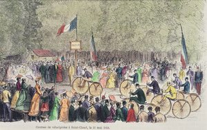 सेंट-क्लाउड में वेलोसिपीड रेस, 31 मई, 1808 (रंग उत्कीर्णन) द्वारा फ्रेंच स्कूल