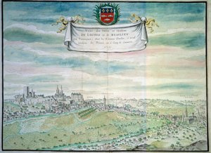 Loches के महल का दृश्य Indre और Loire में Beaulieu les Loches का दृश्य। फ्रेंच स्कूल का जल रंग। १६९९ पेरिस, बीएन द्वारा फ्रेंच स्कूल