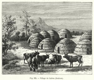 Cafres के गांव, ज़ूलस (उत्कीर्णन) द्वारा फ्रेंच स्कूल