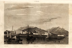 Vue d'Ajaccio, कोर्सिका, 1836 से उत्कीर्ण। द्वारा फ्रेंच स्कूल