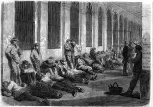 1870 का युद्ध: पेरिस के लोग युद्ध को वित्तपोषित करने के लिए राष्ट्रीय ऋण की सदस्यता के लिए वित्त मंत्रालय के सामने खड़े थे। खिड़की खुलने के एक दिन पहले का दृश्य द्वारा फ्रेंच स्कूल