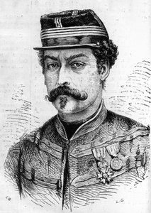 1870 का युद्ध: लियोन फ्रैंचेटी (1834-1870), फ्रांसीसी सैनिक, स्काउट्स ऑफ द सीन के कमांडर का चित्र। 17 दिसंबर 1870 के "" ले मोंडे इलस्ट्र्रे"" n°714 में उत्कीर्णन। द्वारा फ्रेंच स्कूल