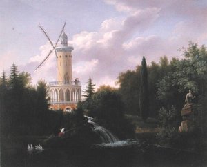 पेरिस में फोली-ब्यूजॉन में पवनचक्की, c.1830 द्वारा फ्रेंच स्कूल