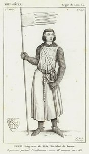 XIII सदी, लुई IX का शासन, हेनरी, मेट्ज़ के भगवान, फ्रांस के मार्शल, ओरिफ्लेम पहने हुए प्रतिनिधित्व, 1265 में उनकी मृत्यु हो गई (उत्कीर्णन) द्वारा फ्रेंच स्कूल