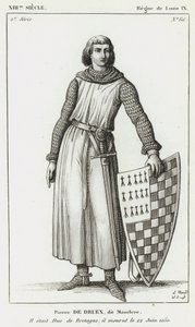 XIII सदी, लुईक्स IX का शासन, पियरे डी ड्रूक्स, जिसे मौक्लेरे के नाम से जाना जाता है, वह ब्रिटनी का ड्यूक था; 22 जून, 1250 को उनकी मृत्यु हो गई (उत्कीर्णन) द्वारा फ्रेंच स्कूल