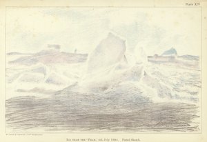 'फ्रैम' के पास बर्फ, 4 जुलाई 1894, पेस्टल स्केच (कलर लिथो) द्वारा फ्रिड्टजॉफ नानसेन