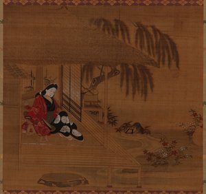 गार्डन, इंटीरियर और बैठी हुई लड़की, ईदो काल, 1615-1868। द्वारा फुरुयामा मोरोशिगे