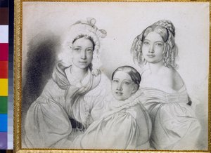 काउंटेस प्रास्कोविया (1817-1835), नादेज़्दा (1822-1840) और मारिया (1813-1849) के चित्र, रूसी राजकुमार प्योत्र वियाज़ेम्स्की (पियरे वियाज़ेम्स्की) (1792-1878) की बेटियाँ - फ्योडोर (फिदेलियो) ब्रूनी (1799-1875) द्वारा चित्रित द्वारा फ्योडोर ब्रुनि