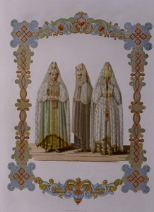 Torzhok से Maidens की वेशभूषा रूसी राज्य की श्रृंखला वस्त्र, 1851 से द्वारा फ्योडोर ग्रिगोरीविच सोलेंटसेव