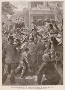 महारानी विक्टोरिया और गरीब: लंदन के पूर्वी छोर पर जाने वाली रानी, 2 अप्रैल 1873 (फोटोग्राव्योर) द्वारा जीएस (बाद) अमातो