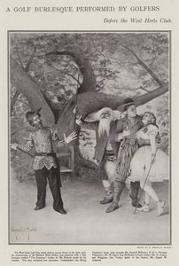 वेस्ट हर्ट्स क्लब के वार्षिक रात्रिभोज (लिथो) में गोल्फरों द्वारा किया गया एक गोल्फ बर्लेस्क