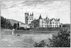 उत्तर-पश्चिम से बाल्मोरल कैसल, एबर्डीनशायर, स्कॉटलैंड, 1900।