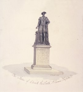 सेंट थॉमस अस्पताल, साउथवार्क, लंदन, 1825 में एडवर्ड VI की मूर्ति द्वारा जी येट्स