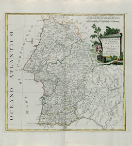 पुर्तगाल के चरमराते अल्तेन्जो या अल्गार्वे, जी। ज़ूलियानी द्वारा उत्कीर्ण, 1776 में वेनिस में प्रकाशित सबसे नए एटलस के टोम I से लिया गया, एंटोनियो जट्ट, निजी संग्रह द्वारा द्वारा जी। जुलियानी