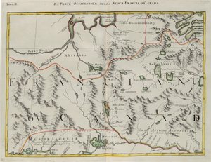 न्यू फ़्रांस या कनाडा का पश्चिमी भाग, 1778 में वेनिस में प्रकाशित "नवीनतम एटलस" के टोम I से लिया गया जी. ज़ुलियानी द्वारा उत्कीर्ण, एंटोनियो ज़ट्टा द्वारा निजी संग्रह द्वारा जी। जुलियानी