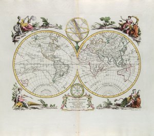 विश्व मानचित्र और ग्लोब का एक सामान्य विवरण, 1774 में वेनिस में एंटोनियो ज़ट्टा द्वारा प्रकाशित नवीनतम एटलस के टोम I से लिया गया।