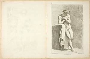 चित्र (रेक्टो और वर्सो), अकादमियों के चित्रों की पहली पुस्तक से, रॉयल अकादमी के प्रोफेसरों द्वारा आंशिक रूप से उत्कीर्ण द्वारा गेब्रियल ह्यूक्वियर