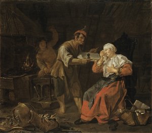 एक लोहार की दुकान में रोती हुई औरत, c.1650 द्वारा गेब्रियल मेत्सु