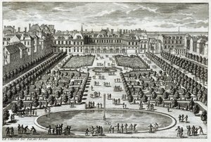 पेरिस में Parc du Palais Royal का दृश्य। पेरेल द्वारा उत्कीर्णन, 17वीं शताब्दी के अंत में। द्वारा गेब्रियल पेरेल