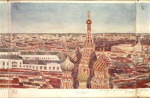मॉस्को का पैनोरमा, सेंट बेसिल्स कैथेड्रल, 1819 का चित्रण (कागज पर wc) (देखें 170139-170146)