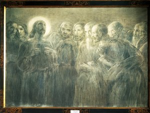प्रेरितों के बीच मसीह, गेटानो प्रीवती द्वारा (1852-1920), कैनवास पर चारकोल द्वारा गीतो प्रीति