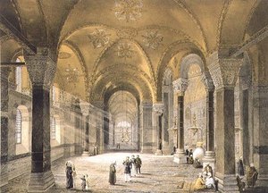 हाघिया सोफिया, प्लेट 5: उत्तरी प्रवेश द्वार, लुई हाघे द्वारा उकेरा गया (1806-85) प्रकाशित 1852 (लिथो) द्वारा गैसपार्ड (बाद में)