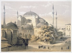 हागिया सोफिया, प्लेट 19: मस्जिद का बाहरी दृश्य, लुई हागे (1806-85) द्वारा उत्कीर्ण