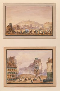 जून 1848 में क्लोस सेंट-लज़ारे पर हमला और जनरल फ्रैंकोइस डे निगर (1839-1913) 25 जून 1848 की मौत के साथ फॉउबर्ग सेंट-एंटोनी के प्रवेश द्वार पर बैरिकेड पर हमला। द्वारा गैसपार्ड गोबूट
