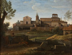 लैटेरानो में सेंट जियोवानी के दृश्य के साथ एक इटालियन लैंडस्केप, c.1672-75 (कैनवास पर तेल) द्वारा गैसपार्ड पौसिन दुगेट