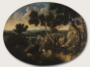 रॉकी लैंडस्केप विथ हंटर्स, c.1635