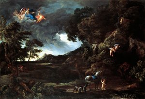दीडो और एनीस के संघ के साथ लैंडस्केप, c.1664-48 (कैनवास पर तेल) द्वारा Gaspard Poussin and Maratta या Maratti Carlo Dughet