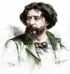 अल्फोंस डौडेट का पोर्ट्रेट (1840-1897), फ्रांसीसी लेखक। गैस्टन वुइलियर, एसडी के बाद ए पोची द्वारा उत्कीर्णन। 19 वीं सदी के अंत में। द्वारा गैस्टन (के बाद) Vuillier