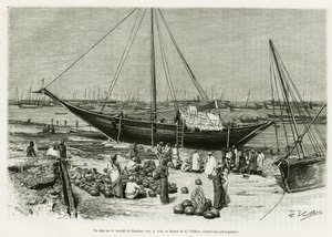 ज़ांज़ीबार बाज़ार (तंजानिया) पर एक टेप। 1882 और 1883 में बेनाडिर्स, सोमालिस और बेयॉन्स के बीच यात्रा की कहानी को चित्रित करने के लिए जी.वुइलियर द्वारा उत्कीर्ण, जी.रेवोइल द्वारा, ले टूर डू मोंडे 1888 में, एडौर्ड चार्टन (1807-1890), हैचेट, पेरिस द्वारा निर् द्वारा गैस्टन वूलीयर