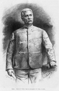 हेनरी मॉर्टन स्टेनली (ने जॉन रोलैंड्स 1841-1904) पत्रकार और खोजकर्ता का पोर्ट्रेट। कहानी को चित्रित करने के लिए जी. वुइलियर द्वारा उत्कीर्णन, अफ्रीका की छाया में, एमिन पाशा के अनुसंधान की खोज और पीछे हटना द्वारा गैस्टन वूलीयर