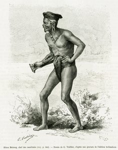 सिबौ मोबांग, नरभक्षी का मुखिया। एडौर्ड चार्टन (1807-1890), हैचेट, पेरिस द्वारा निर्देशित, ले टूर डू मोंडे 1890 में कार्ल बॉक द्वारा डी कौटेई ए बैंडजिरमासिन, बोर्नियो के माध्यम से यात्रा की कहानी को चित्रित करने के लिए जी.वुइलियर द्वारा उत्कीर्णन। द्वारा गैस्टन वूलीयर