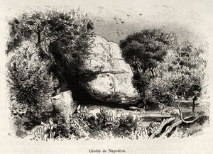 गुफा नेपोलियन, या नेपोलियन बोनापार्ट (1769-1821) एक बच्चे के रूप में अध्ययन और ध्यान करने के लिए शरण लेना पसंद करते थे। 1890 में गैस्टन वुइलियर (1845-1915) द्वारा उत्कीर्णन और कहानी "" ला कॉर्से ", ले टूर डू मोंडे, नोव्यू जर्नल डेस वॉयेज में