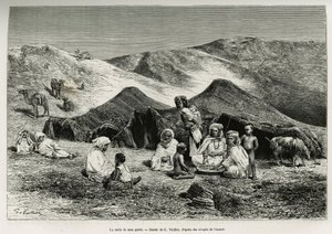 मेरे गाइड की नेज़ला (रिश्तेदार)। 1874-1878 में, एडौर्ड चार्टन (1807-1890) के निर्देशन में, टूर डू मोंडे में प्रकाशित, वी.लार्गेउ द्वारा, अल्जीरियाई सहारा को चित्रित करने के लिए जी.वुइलियर द्वारा उत्कीर्णन द्वारा गैस्टन वूलीयर
